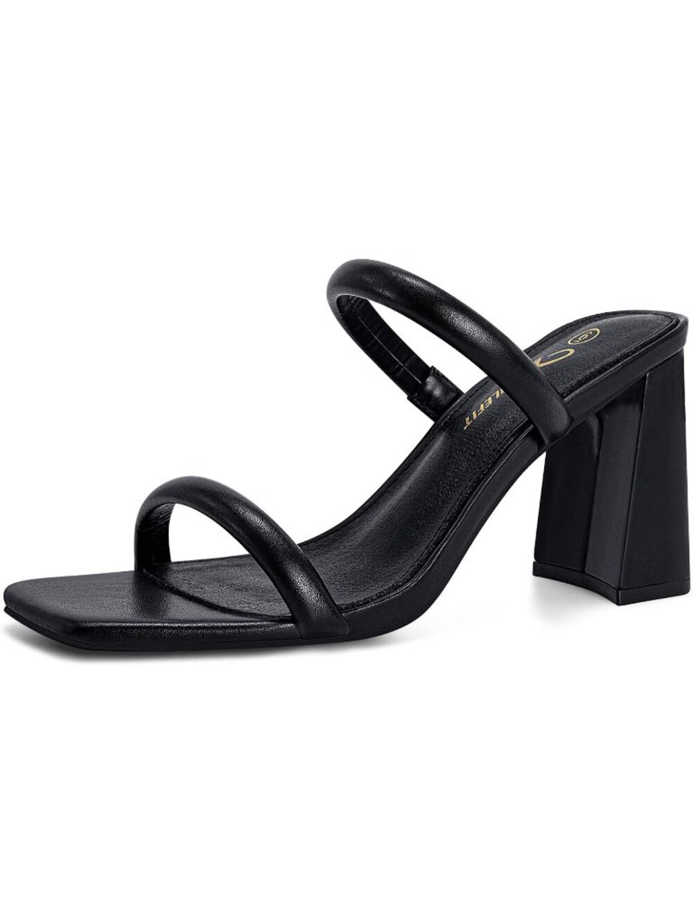 Women's Black Square Open Toe Sandals Two Strap Mules Slip On Block Chunky Heel